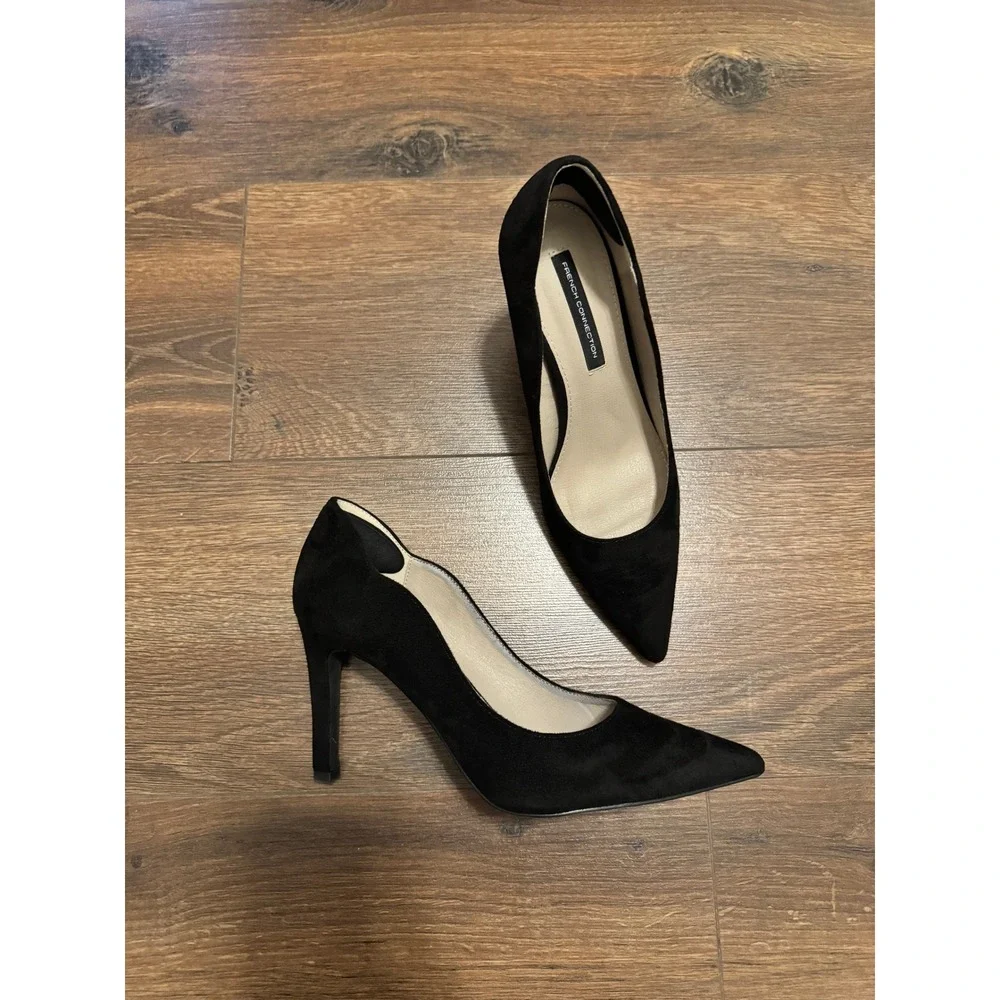 French Connection Black Vegan Suede Pointed Toe Pumps Stiletto Heels Womens 8